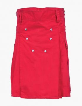 Men's Stylish Red Utility Kilt with Cotton Straps- Front Image