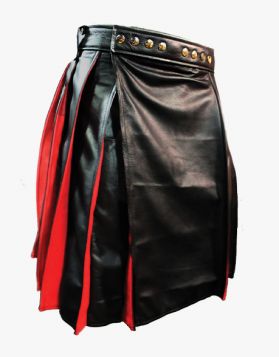 Men's Two Tone Black and Red leather Kilt
