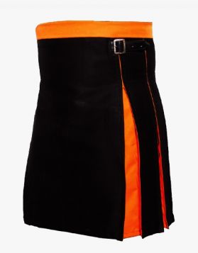 Modern Black & Orange Pleated Hybrid Kilt- Front Image 