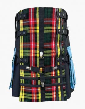 Modern Black and Buchanan Tartan Hybrid Kilt with Pockets - Front Image