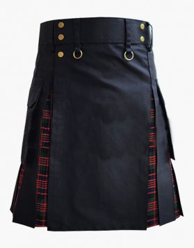 Modern Black and Macdonald Tartan Hybrid Kilt- Front Image