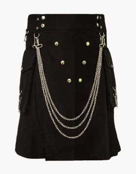 Cargo Black Fashion Kilt With Chains- Front Image 