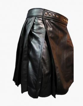Modern Black Leather Kilt- Front Image