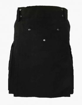 Modern Black Utility Kilt with Pockets - Front Image