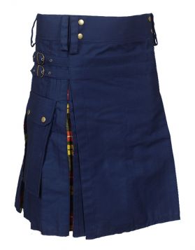  Modern Navy Blue With Buchanan Tartan Hybrid Kilt- Front Image
