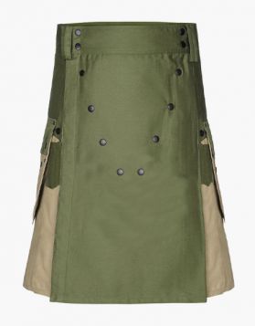 Modern Olive Green with Khaki Utility Tactical Kilt- Front Image 
