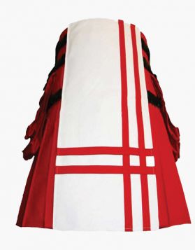 Modern Two-Tone Red and White Utility Kilt- Back Image