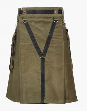 Olive Green Utility Kilt with Y Strap