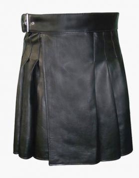 Black Leather Kilt with Side Belt- Front Image 