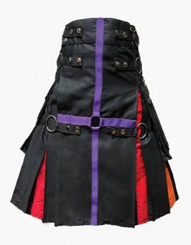 Rainbow Black Hybrid Kilt with Nylon Straps- Front Image