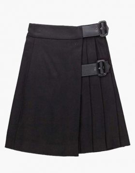 Scottish Black Mini Short Kilt with Straps- Front Image