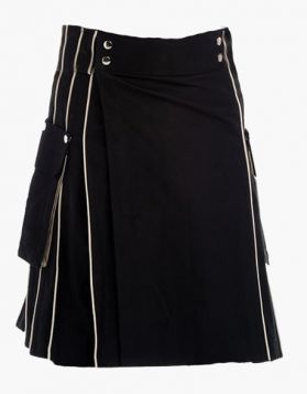  Scottish Black Utility Kilt with Detachable Pockets- Front Image