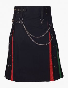 Stylish Black Rainbow Hybrid Kilt with Chains- Front Image