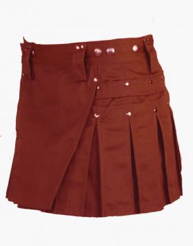 Women Brown Short Mini Kilt with Studs
