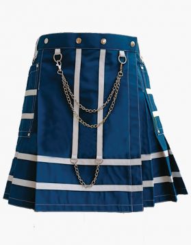 Women Navy Blue Utility Mini Kilt with Chains- Front Image