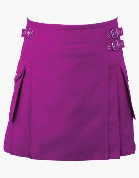 Women Purple Mini Utility Kilt With Straps- Front Image