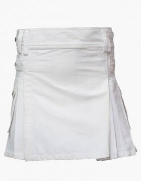 Women White Mini Utility Kilt with Pockets- Front Image