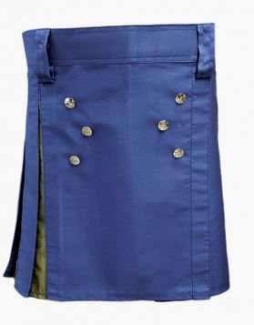 Womens Blue Mini Hybrid Utility Kilt with Decorated Apron - Front Image