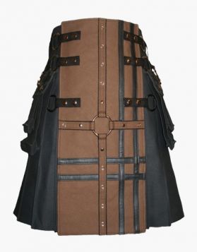Black and Brown Cross Gothic Utility Kilt- Front Image