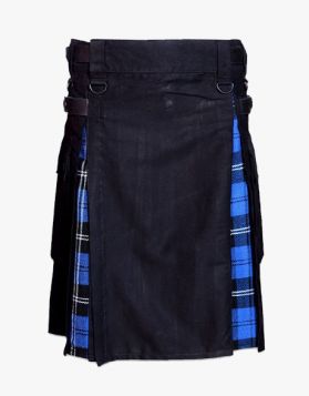 Black & Ramsey Blue Hybrid Tartan Kilt- Front Image 