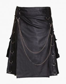 Black Gothic Fashion Leather Kilt - Front Image