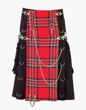 Black Hybrid Gothic Kilt With Royal Stewart Apron- Front Image