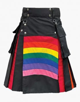 Black Pride Rainbow Hybrid Kilt with Pleats