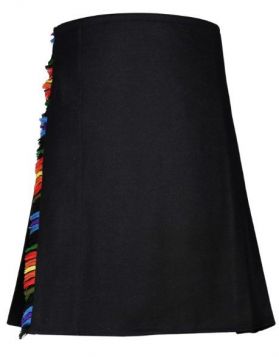Black Tartan Kilt With Multiple Fringe - Front Image