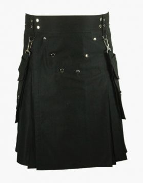 Men's Black Utility Kilt With Detachable Pockets