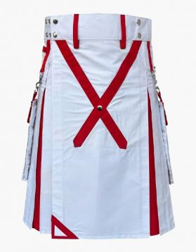 Christmas Red and White Modern Hybrid Kilt - Front Image
