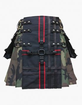 Female Black and Camo Hybrid Kilt - Front Image