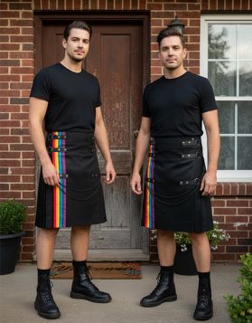Gothic Black Rainbow Utility Kilt with Chains