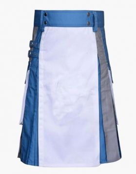 Men's Black and White Hybrid Kilt with Red Apron- Front Image