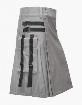 Grey Utility Kilt with Black Nylon Straps