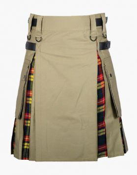 Khaki & Buchanan Hybrid Tartan Kilt- front Image