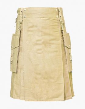 Khaki Utility Kilt with Detachable Pockets