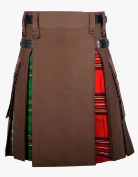 Lautreamont Brown Gay Pride Hybrid Kilt with Tartan Pleats