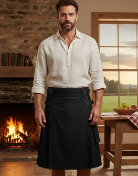 Scottish Black Utility Kilt - Front Image 