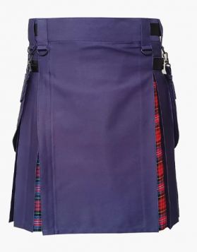 Macpherson Tartan with Navy Blue Hybrid Kilt - Front Image