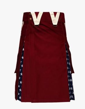 Maroon and USA Flag Hybrid Kilt - American Flag Kilt