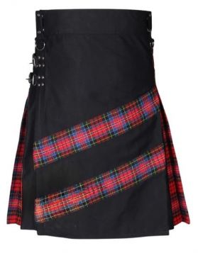Macpherson Tartan with Navy Blue Hybrid Kilt - Front Image