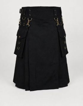 Men's Black Utility Kilt with Detachable Pocket