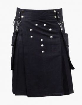 Men's Black Utility Kilt with Detachable Pockets- Front Image
