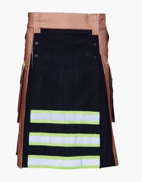  Men's Brown and Black Firefighter Kilt- Front Image