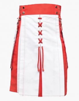 Mens Christmas Red with White laces Style Kilt - Front Image
