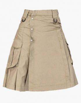 Men's Fashion Khaki Utility Kilt with Velcro Strap- Front Image 
