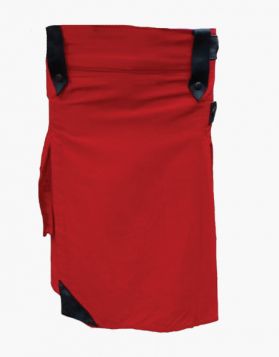 Men's Fashion Red Utility Kilt with Leather Straps- Front Image