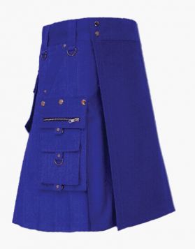 Men's Modern Blue Utility Kilt with Detachable Pocket