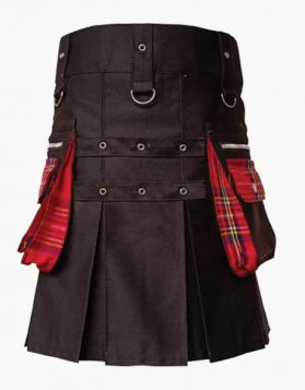 Men’s Modern Hybrid Black and Royal Stewart Tartan Kilt- Back Image