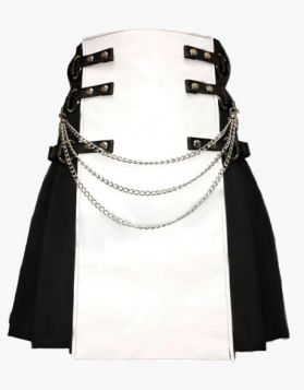 Men's White And Black Gothic Hybrid Kilt- Front Image